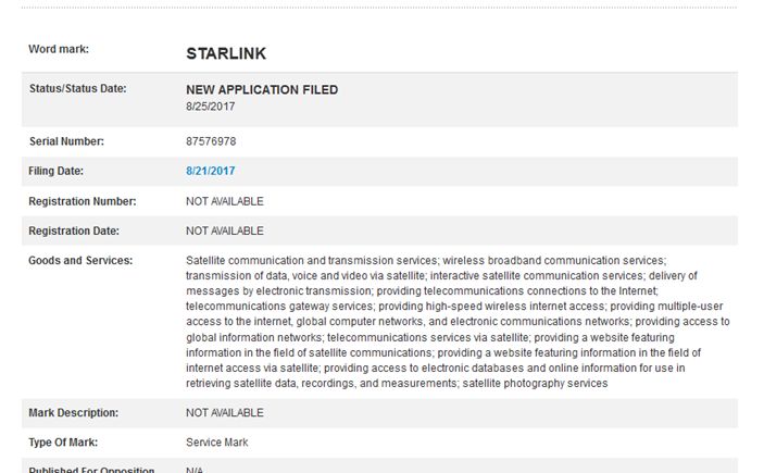 StarLink 商标申请